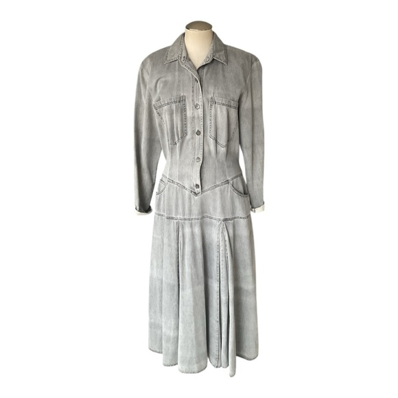 brenner Dresses & Skirts - Brenner Gray Denim Style Button Back Dress Size 14 Vintage Look